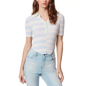 Frayed Denim Alissa Corset Sweater Short Sleeve Bok Choy Multistripe size L NEW